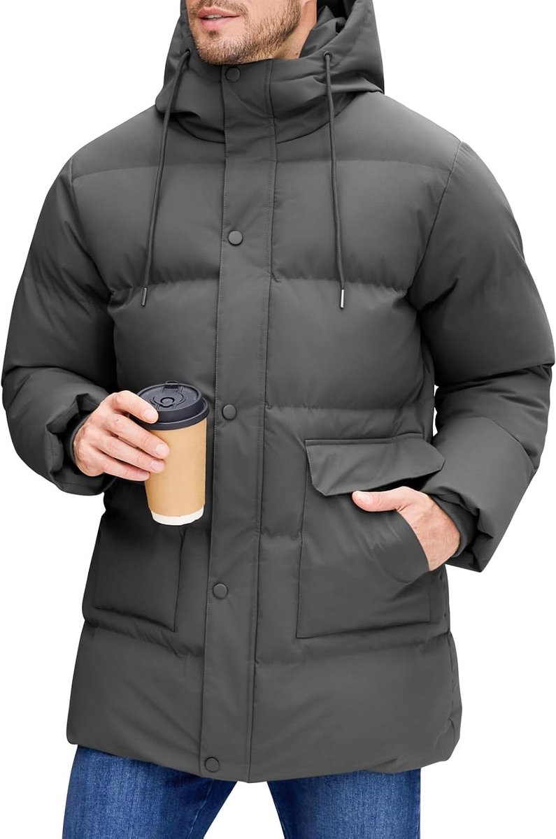 Lange winterjas voor heren, gevoerd, met capuchon, robuust, warm, casual, winddicht, met zakken
