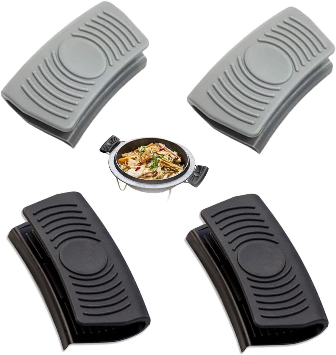 4 stuks warme siliconen handgrepen, pannenlappen, pannenlappen, clip-greep, houder voor hete pannengreep, anti-verbrandingsmanchetten voor oven