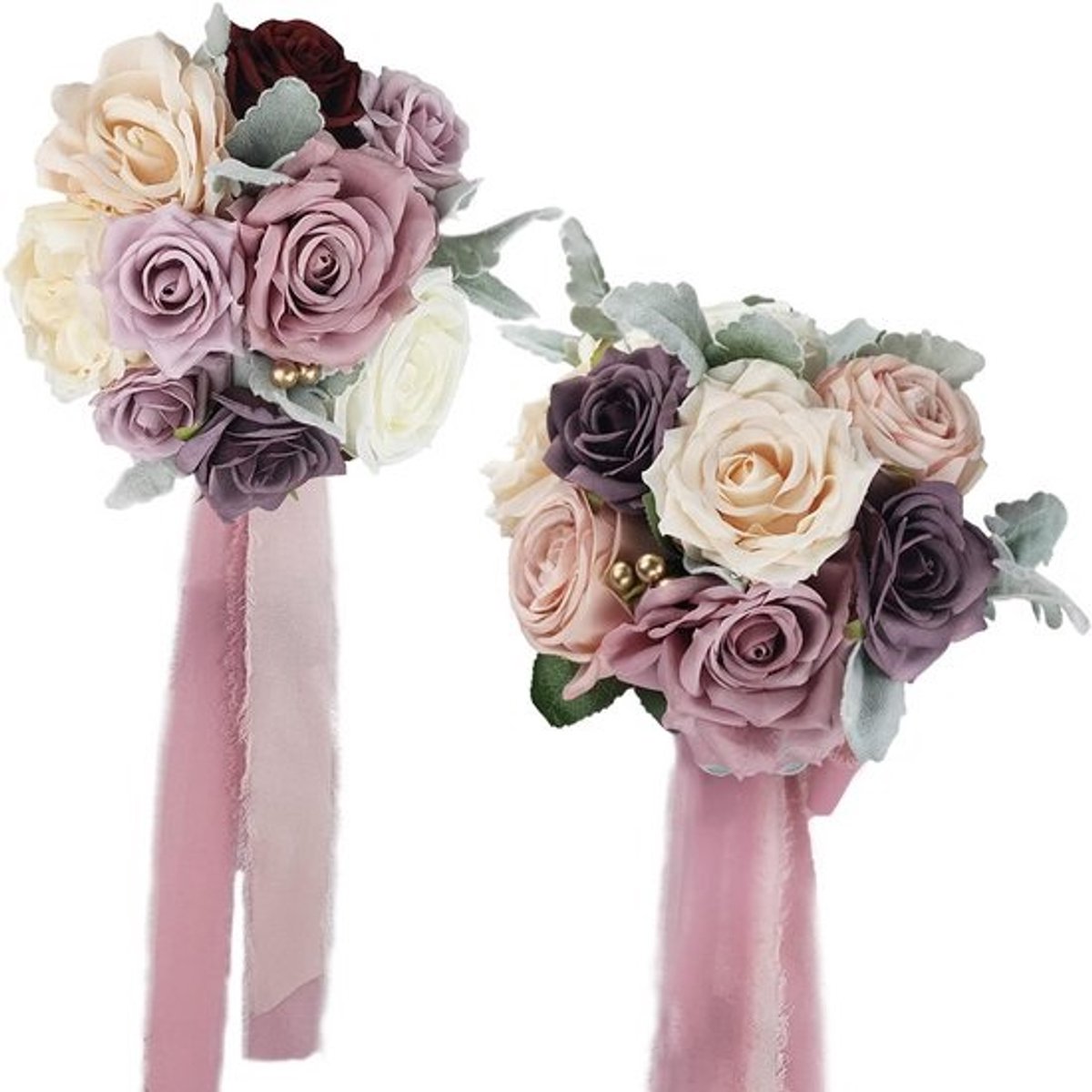 Bruidsboeketten voor Bruidsmeisjes - Set van 2 Stoffige Rozen Kunstbloemen