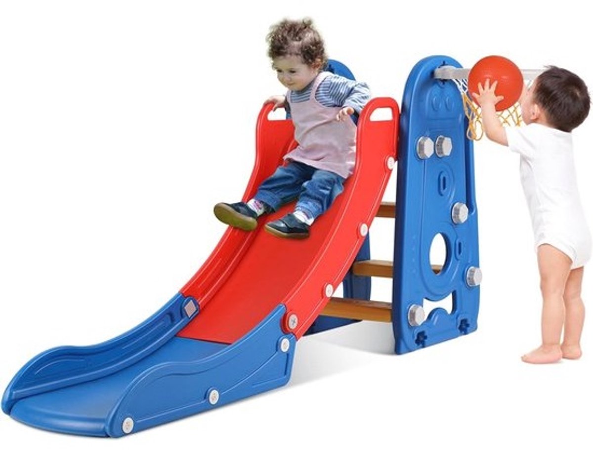 Veilige Opvouwbare Kinderglijbaan met Basketbalring voor Binnen en Buiten - Geschikt voor Kinderen van 1 tot 6 Jaar