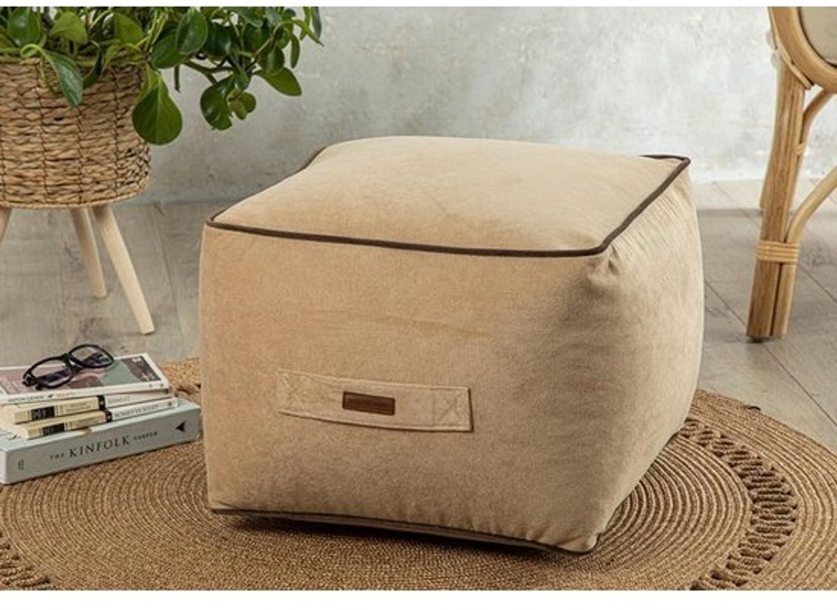 Comfortabele Kubus Poef - Zachte Fluwelen Zitzak voor Woonkamer en Slaapkamer - 45 x 45 cm, Beige
