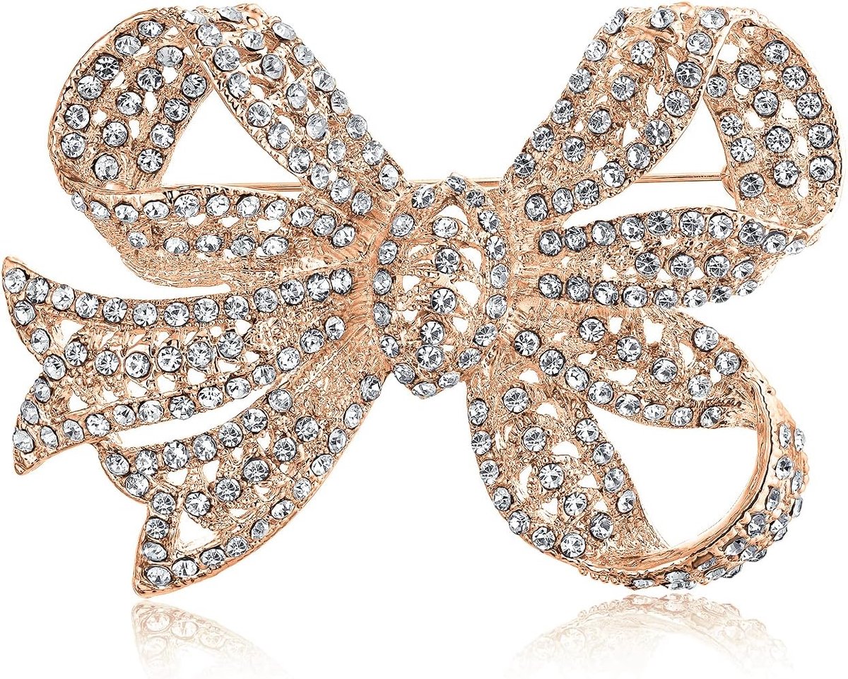 Vintage Stijl Winter Bruiloft Vakantie Koningsblauw Wit Glinsterende Crystal Pave Bruids Mode Grote Statement Filigraan Lint Boog Sjaal Broche Pin Voor Vrouwen Zilver Rose Plated