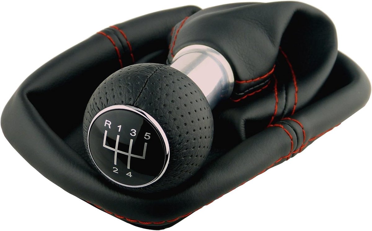 & P A252-8 schakelzak schakelmanchet in zwart met rode naad + schakelpook + frame met 5 versnellingen met 23 mm knop als plug play reserveonderdeel voor 1J0711113