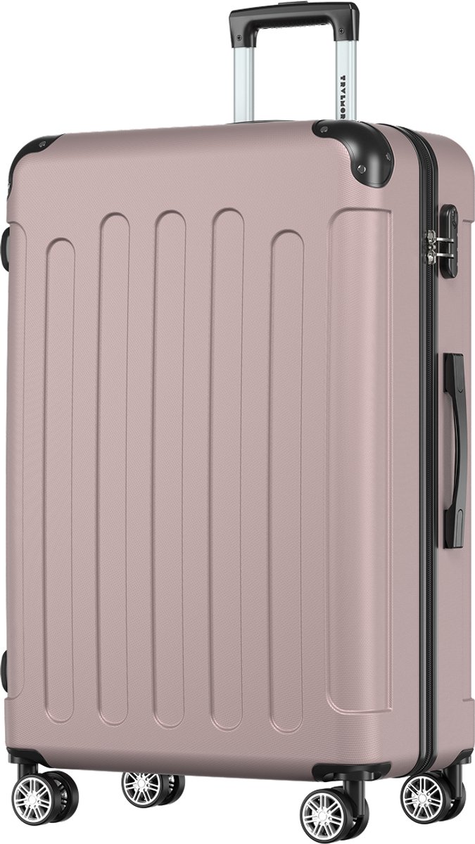 TRVLMORE Reiskoffer Groot - 76x49x29 cm - 110L - Cijferslot - 4 Spinnerwielen 360° - Roségoud