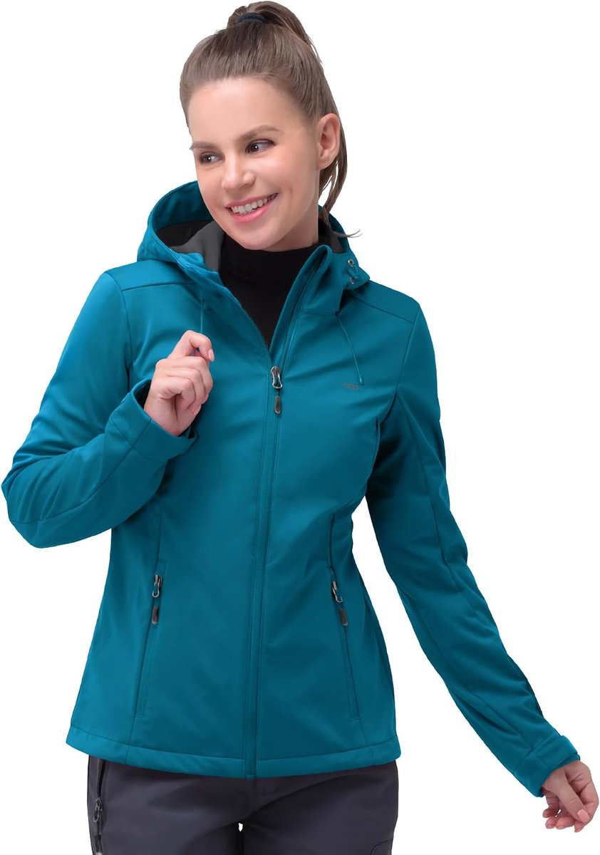 33,000ft Softshelljas voor dames, waterdicht, winddicht, ademend, overgangsjas, lichte fietsjas met capuchon, windbreaker voor hardlopen, fietsen, wandelen