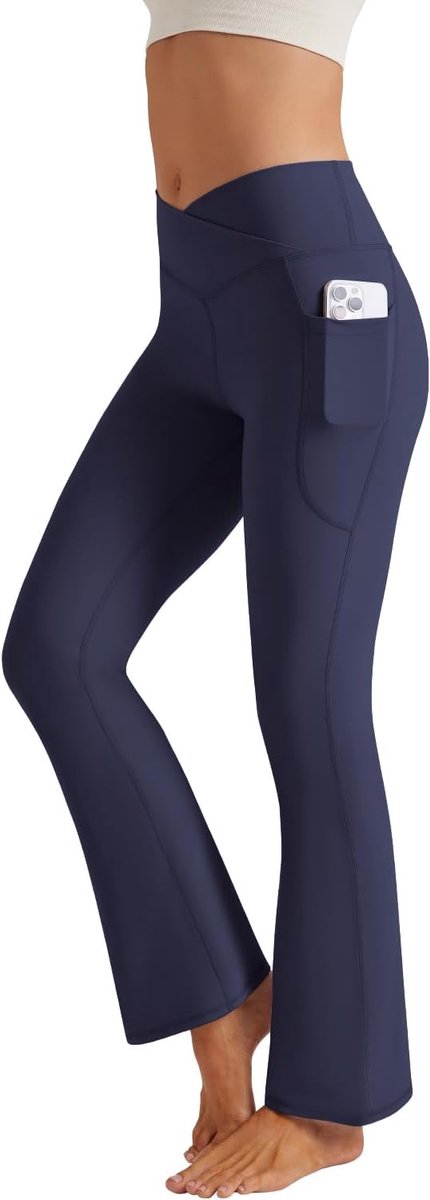 Yogabroek voor dames, met zakken, V-taille, bootcut, sportbroek, vrijetijdsbroek, joggingbroek voor fitness