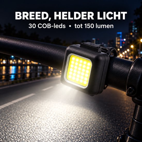 Cloudy LED Fietslamp Voor – 150 Lumen – USB-C Oplaadbaar – 3 Lichtstanden – IPX5 Waterbestendig – Zwart — afbeelding 4