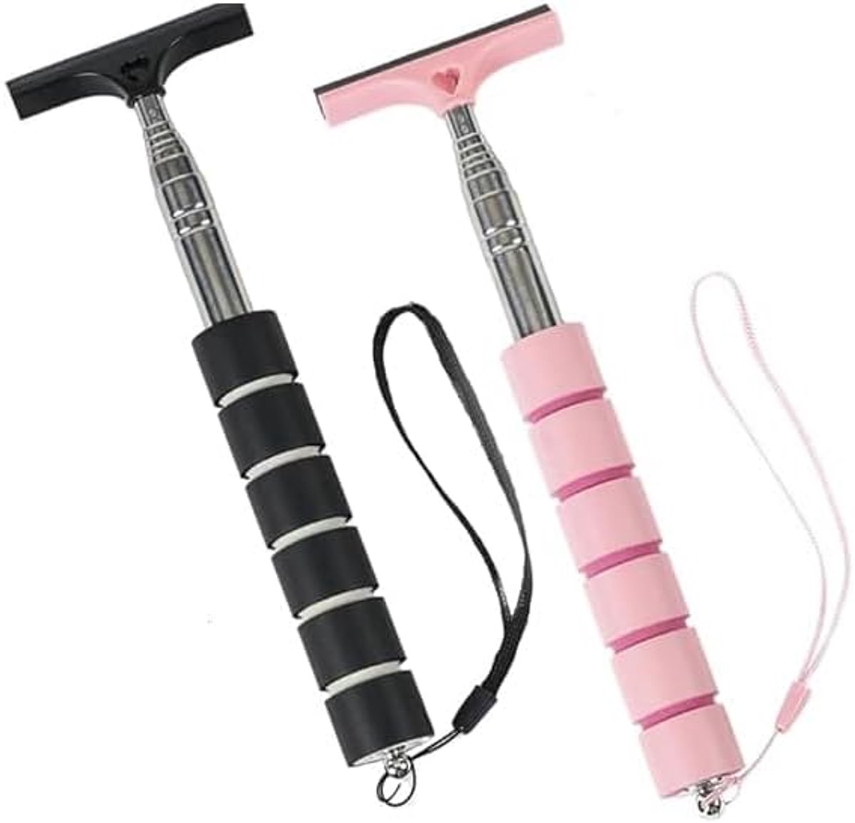 2 Stuks Auto Spiegel Wisser Uitschuifbaar Ruitenwisser Handwisser Autoruit Trekker Voor Buitenspiegel Voorruit Zijruit Auto Raamreiniger Telescopische Schoonmaaktool (Roze + Zwart)
