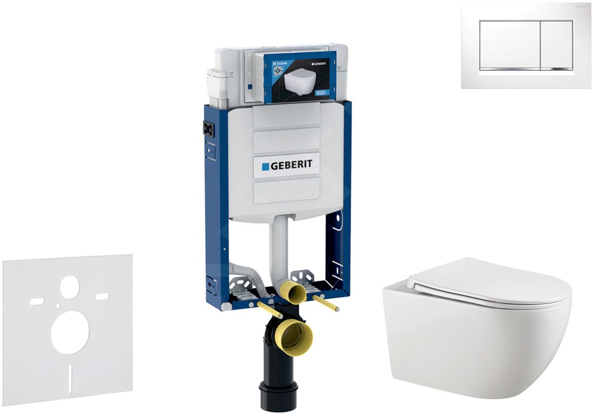 Voorwand montageset, Gaia toilet en softclose zitting, Sigma30 bedieningsplaat, wit/chroom