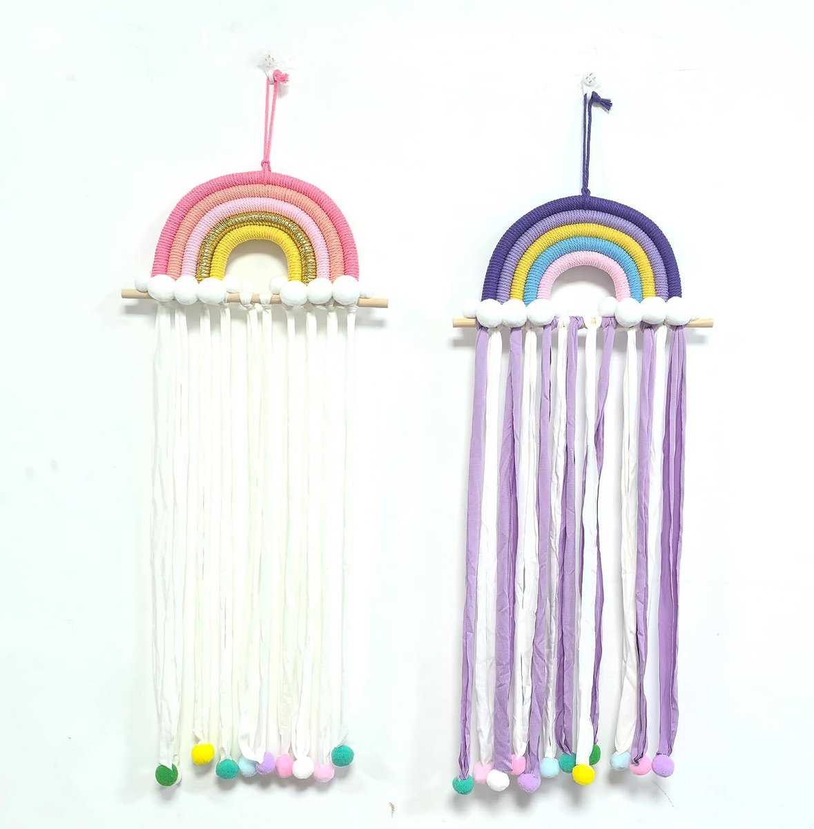 haarspeld-organizer, 2 stuks, wandhangende opberghouder voor haaraccessoires, schattig pompon-regenboogdesign, ideaal voor slaapkamer en cadeau (11+12)