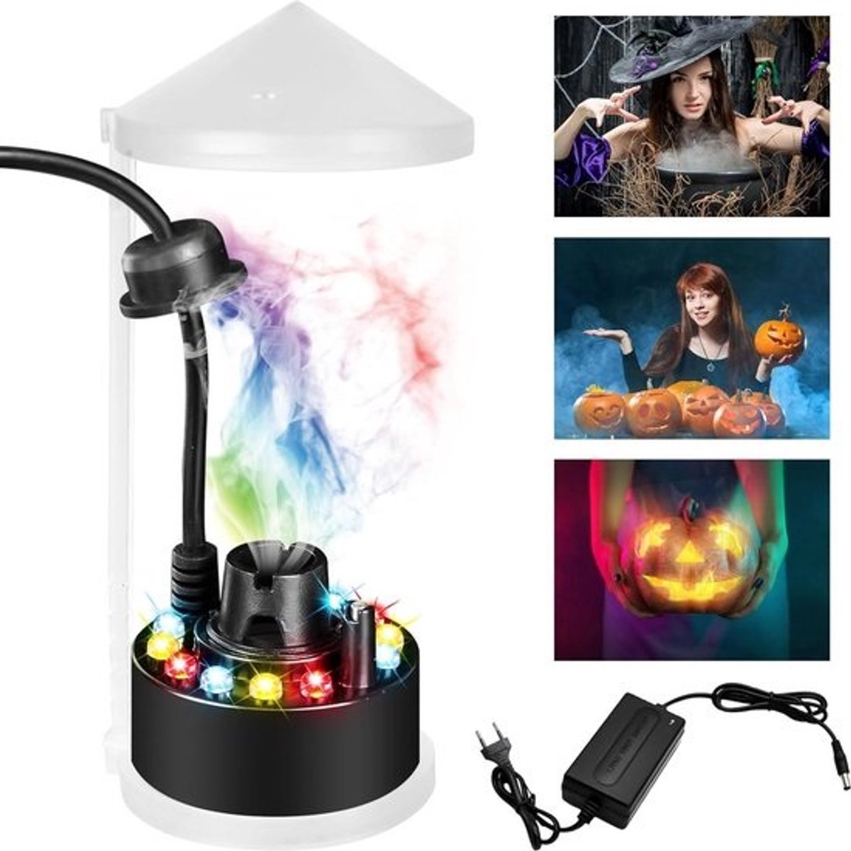 Ultrasone vernevelaar 12 leds driekleurig mini-ultrasone rookmachine met spatbescherming - Halloween 350 ml/uur - heksenpot pompoenfeest .