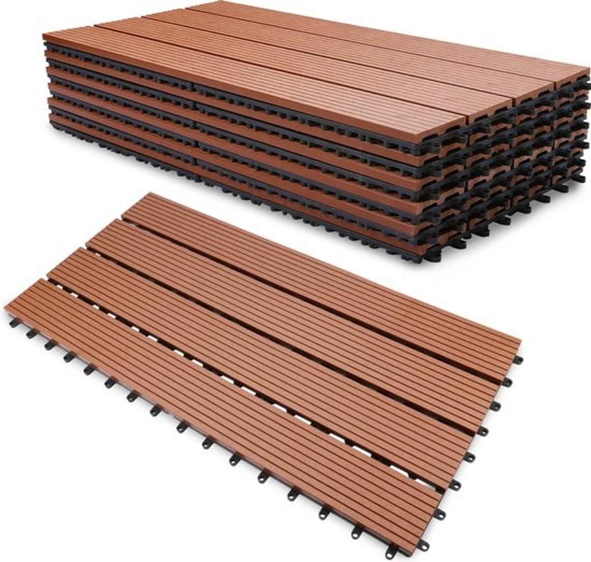 Terrastegels 60x30cm 6 stuks 1m² WPC Tegels Balkon Terras of Vlonder Snelle Montage Vlondertegel Tuintegels Terrasplanken Balkon vloer Kliktegels Buiten tegels Geelbruin