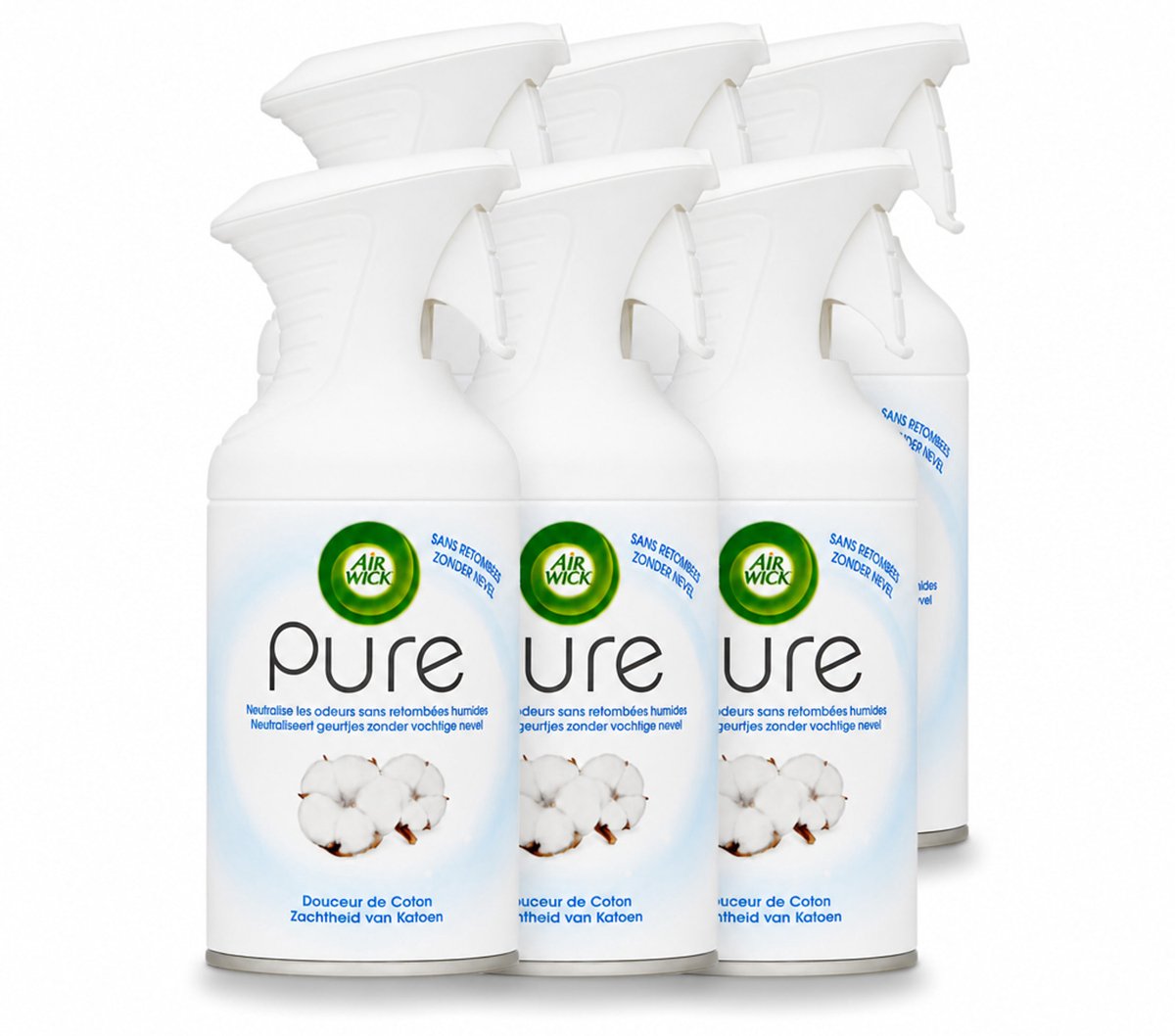 6 x Air Wick - Spray - Zachtheid Van Katoen - Luchtverfrisser - 250 ml - Voordeelverpakking - 6 stuks
