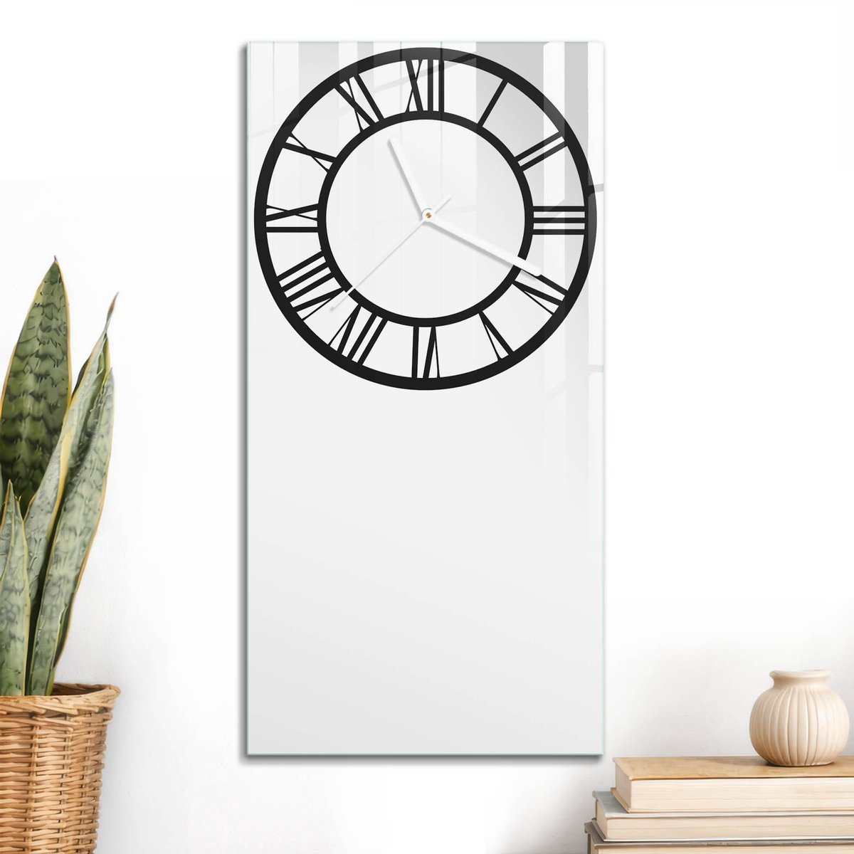 ArtPrintCave Zwart Glazen Klok - 30x60 cm - Rechthoekige Wandklok - Zwarte Klok Wandklok Keuken - Geometrie Unieke Klok - Witte Klokwijzers