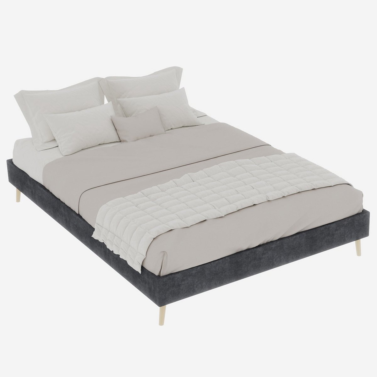Merax Modern Gestoffeerd Bedframe 140×200 cm – Grijs – Fluwelen Stof – Laag Bedframe met Metalen Constructie & Houten Lattenbodem – Zonder Hoofdbord & Zonder Matras