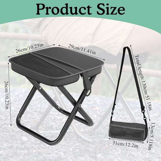 Vouwbare Campingkruk met Opbergtas, 28 × 26 × 26 cm, Draagvermogen 130 kg, Ideaal voor Kamperen, Vissen en Wandelen — afbeelding 5