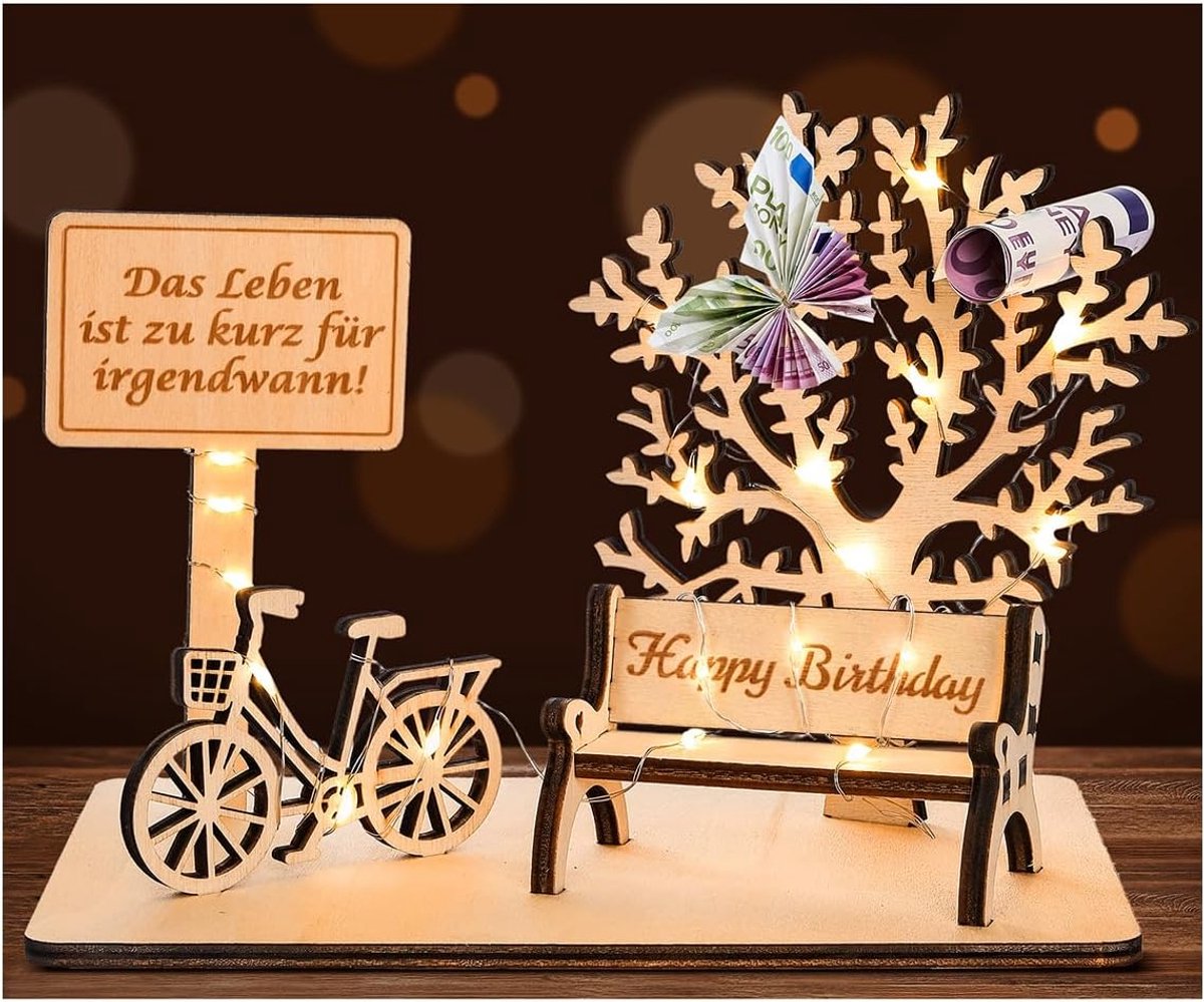 Geldcadeau voor verjaardag, hout, fietscadeau, doe-het-zelf driedimensionale bomen, zitbank, decoratie, cijfers voor geschenken, bruiloften, feesten, verjaardagen, jubileum (verjaardag)