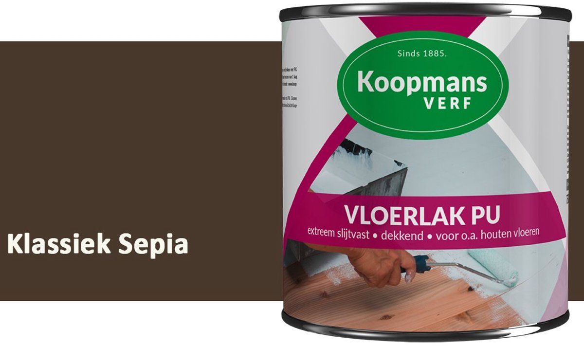 Koopmans Vloerlak PU Zijdeglans – Slijtvaste Lak voor Houten Vloeren, Trappen & Meubels – Krasvast – Binnen – Klassiek Sepia – 750 ml