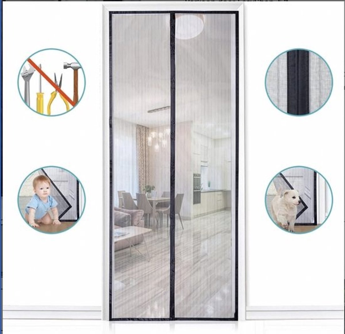 Magnetic Fly Screen for Balcony Door No Drilling Fly Protection Sliding Door Insect Protection Curtain Door for Easy Assembly 90 x 210 cm Black