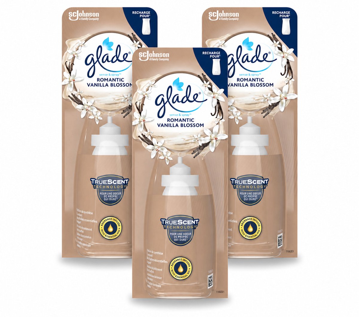 3 x Glade - Sense & Spray - Romantic Vanillebloesem - 18 ml - Bulkverpakking - 3 stuks