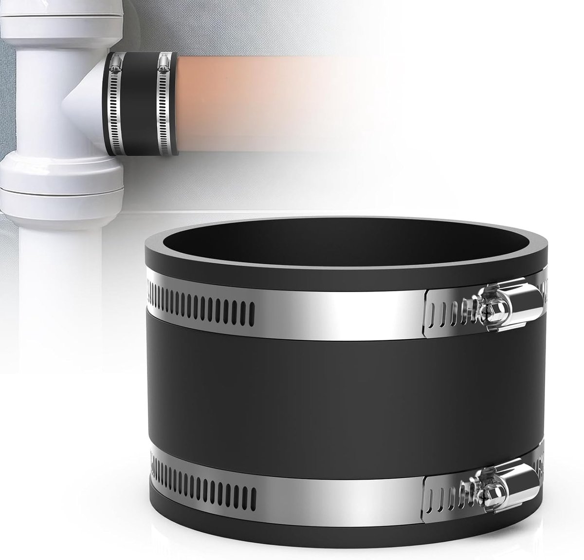 Flexibele Rubber Coupling 100mm met RVS Slangklemmen, Rubber Pijpverbinder voor Geluidsreductie, Ventilatie en Stofafzuiging