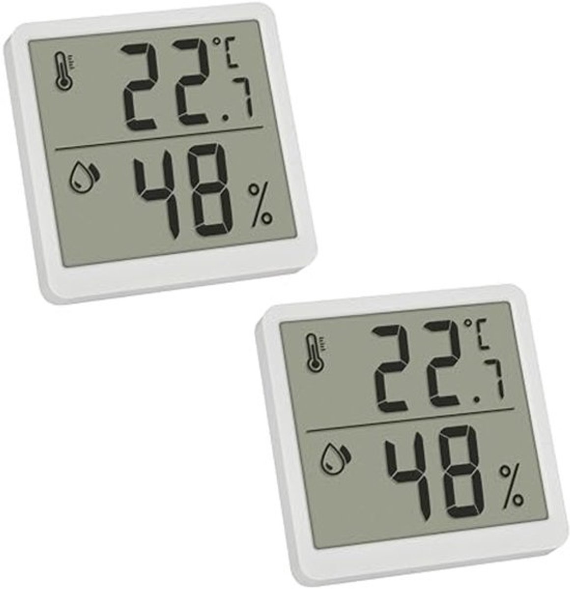 Set van 2 Digitale Thermo-Hygrometers voor Binnen - Temperatuur en Vochtigheid Meter