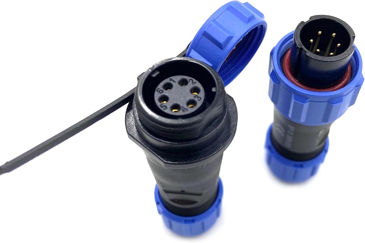Luchtvaartstekker SP13 6-polig, mannelijke stekker en vrouwelijke bus kabel connector IP68 waterdichte 6-pins ronde connector in-line type aviatie stekker 125V 5A 18AWG