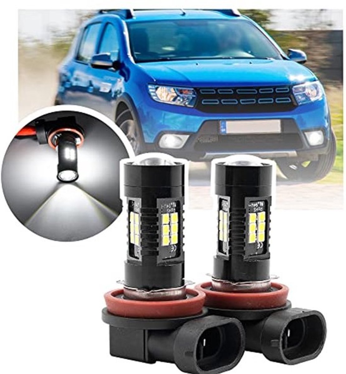 H11 LED Mistlampen voor Dacia Sandero en LOGAN - Xenon Wit - 2x Set