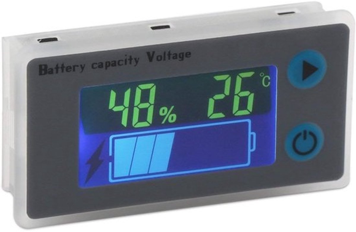 Batterijcapaciteitsmonitor, 10-100 V, programmeerbaar batterijniveau-, spanning-, temperatuurmeter, 12 V, 24 V, 36 V, 48 V, LCD-display, percentage-indicator, tester, elektrische hoeveelheidsdetector.