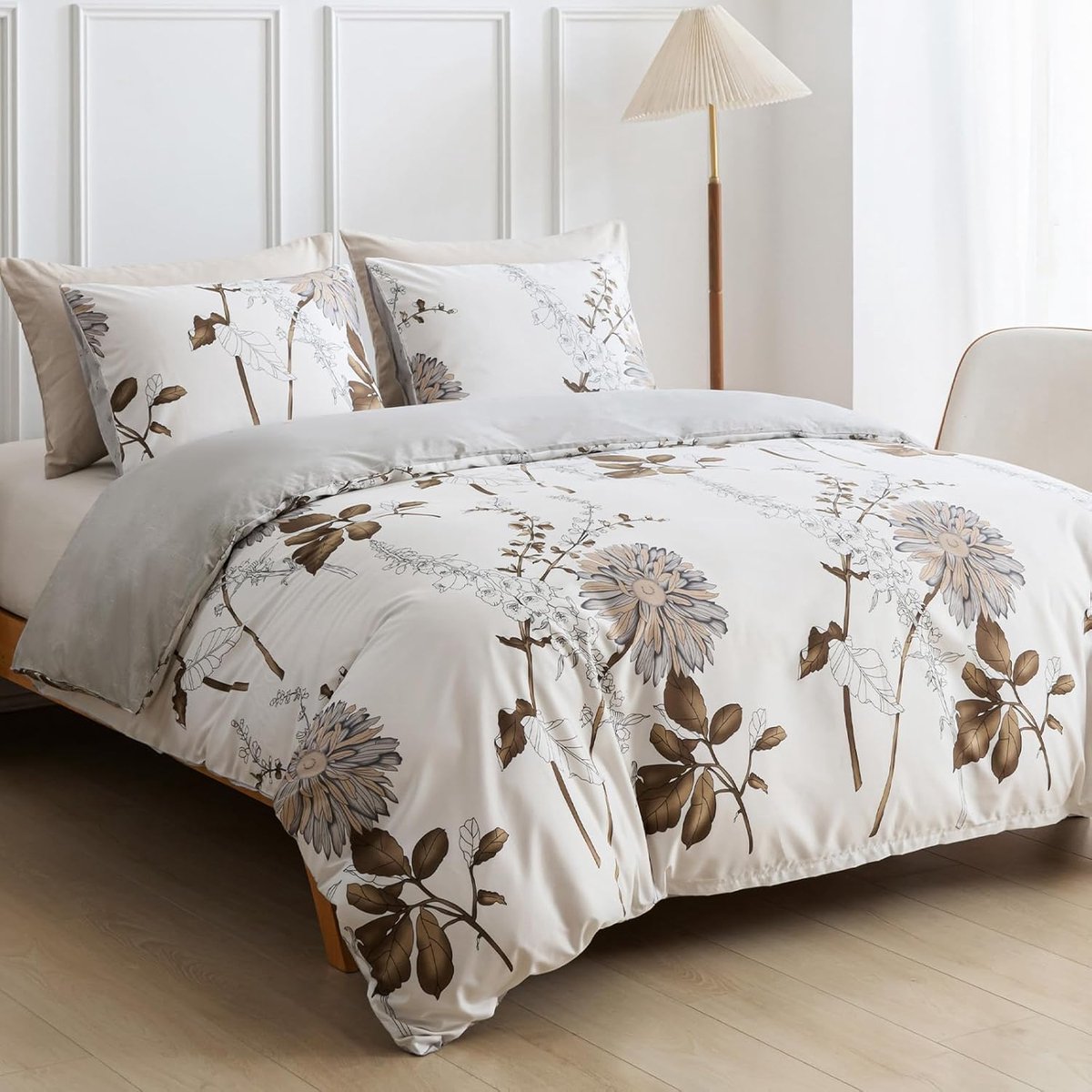 Beddengoed 200 x 200cm, 3 delig - Beddengoedsets met 2 Kussenslopen met Ritssluiting 80x80 - Gouden Zonnebloem Bloemenpatroon Dekbedovertrek voor Tweepersoonsbedden met Ritssluiting