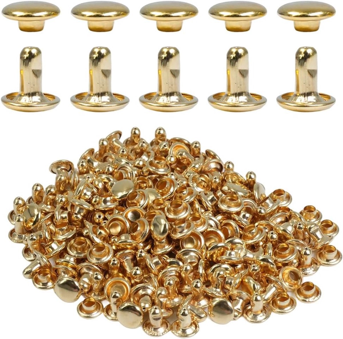 200 sets klinknagels met dubbele kap, 7 mm, lederen klinknagels van roestvrij staal, holle klinknagels voor leer, metalen klinknagels voor tassen, schoenen, riemen, kleding en doe-het-zelf