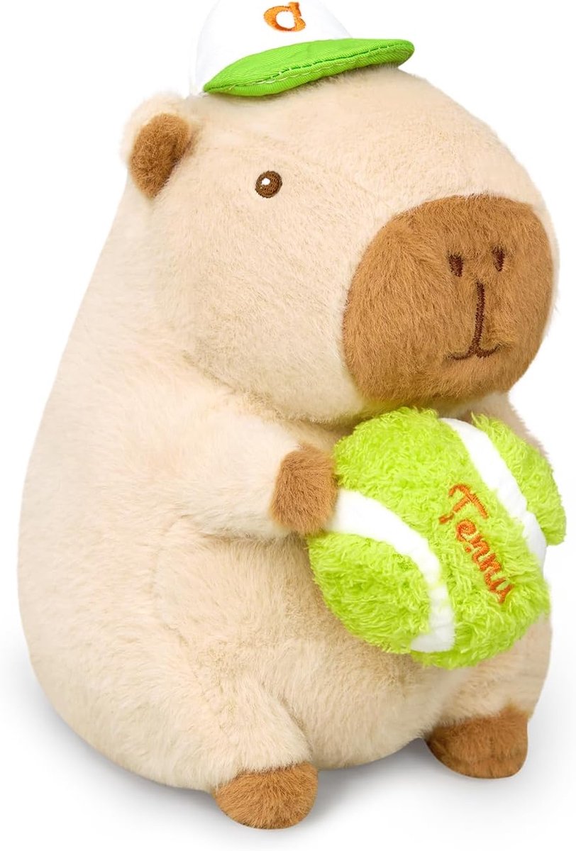 Shownicer Knuffeldier Capybara Knuffeldier Stoffdier Kawaii Capybara Pluche Kussen Speelgoed Werpkussen Cadeau voor Kinderen Meisjes 3+ Jaar (Tennis, 25cm)