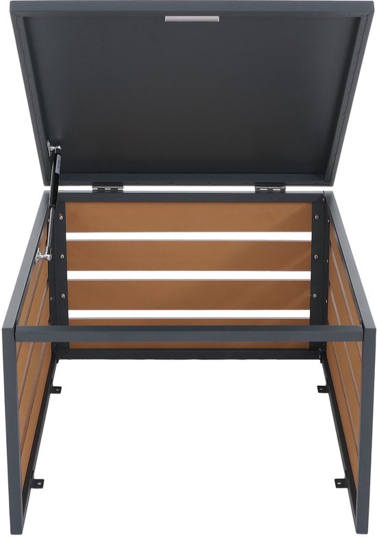 Robotmaaier garage met deksel MCW-L45, overkapping voor grasmaaier, WPC metaal 35x60x70cm ~ eiken look van Monzana — afbeelding 2