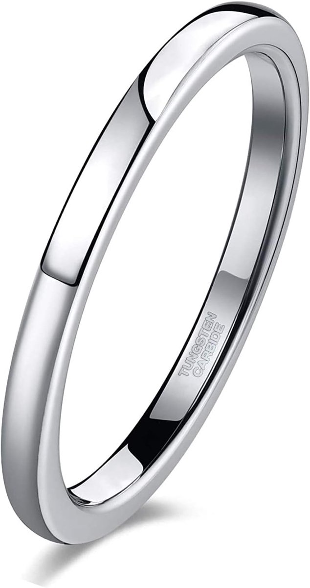 Ring voor dames en heren, gepolijst, voorsteekring, stapelring van wolfraam-titanium, hoogglanzend gepolijst en beschermd tegen aanslag, stapelringen, eenvoudig met comfortabele pasvorm, trouwring, 50 EU, Edelmetaal,