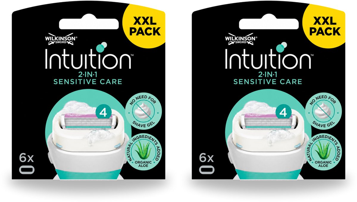 2 x Wilkinson Intuition - Navulmesjes - 2 in 1 Sensitive Care - Voor Gevoelige Huid - 6 mesjes - Bulkverpakking - 2 stuks