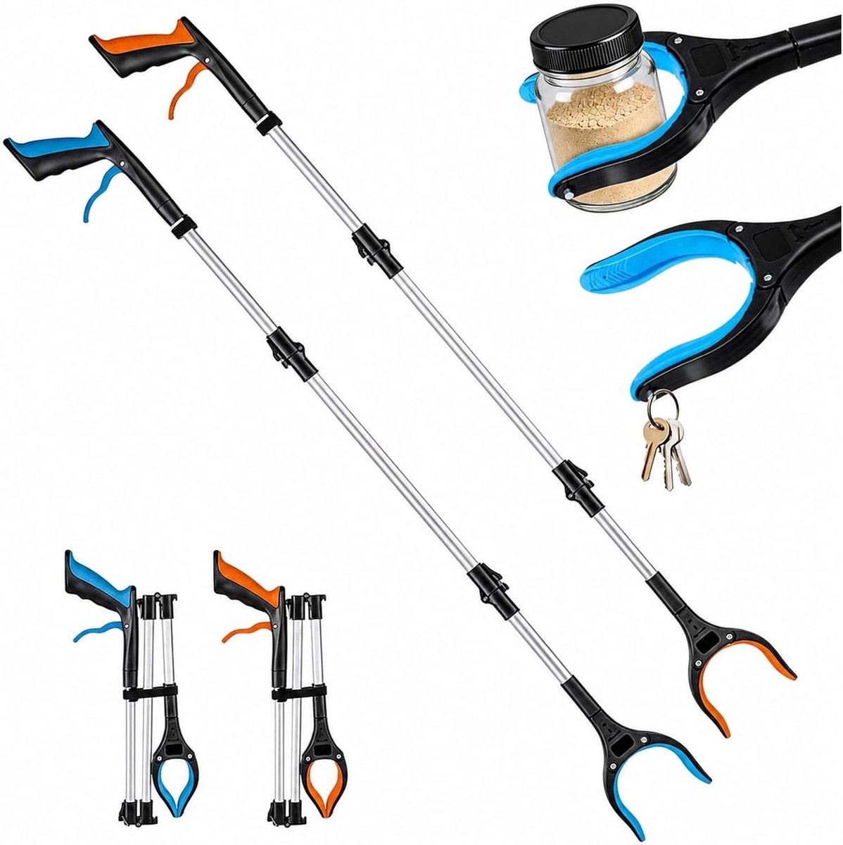 2 pincetten voor het verzamelen van voorwerpen, extra lang, 110 cm, uittrekbare pincet voor ouderen, telescopische magneet, voor gehandicapten en ouderen, afval- en fruitopvangtang