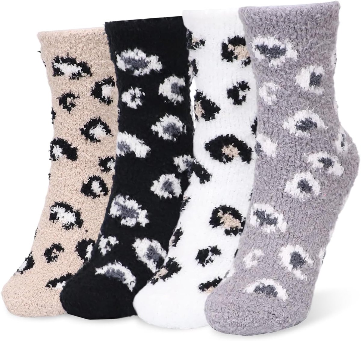Sokken luipaardpatroon thermosokken dames set (4 paar: wit, grijs, koffie, zwart) - perfect kerstcadeau, dikke warme wintersokken sokken 39-42