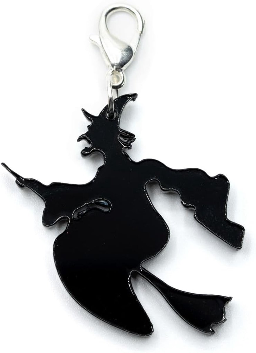 Hekse op bezem bedeltje Halloween acrylglas zwart - handgemaakte modesieraden I ketting hanger verzilverd - bedelhanger bedelarmband - hanger voor armband, 30 mm, Metaal Katoen, Geen