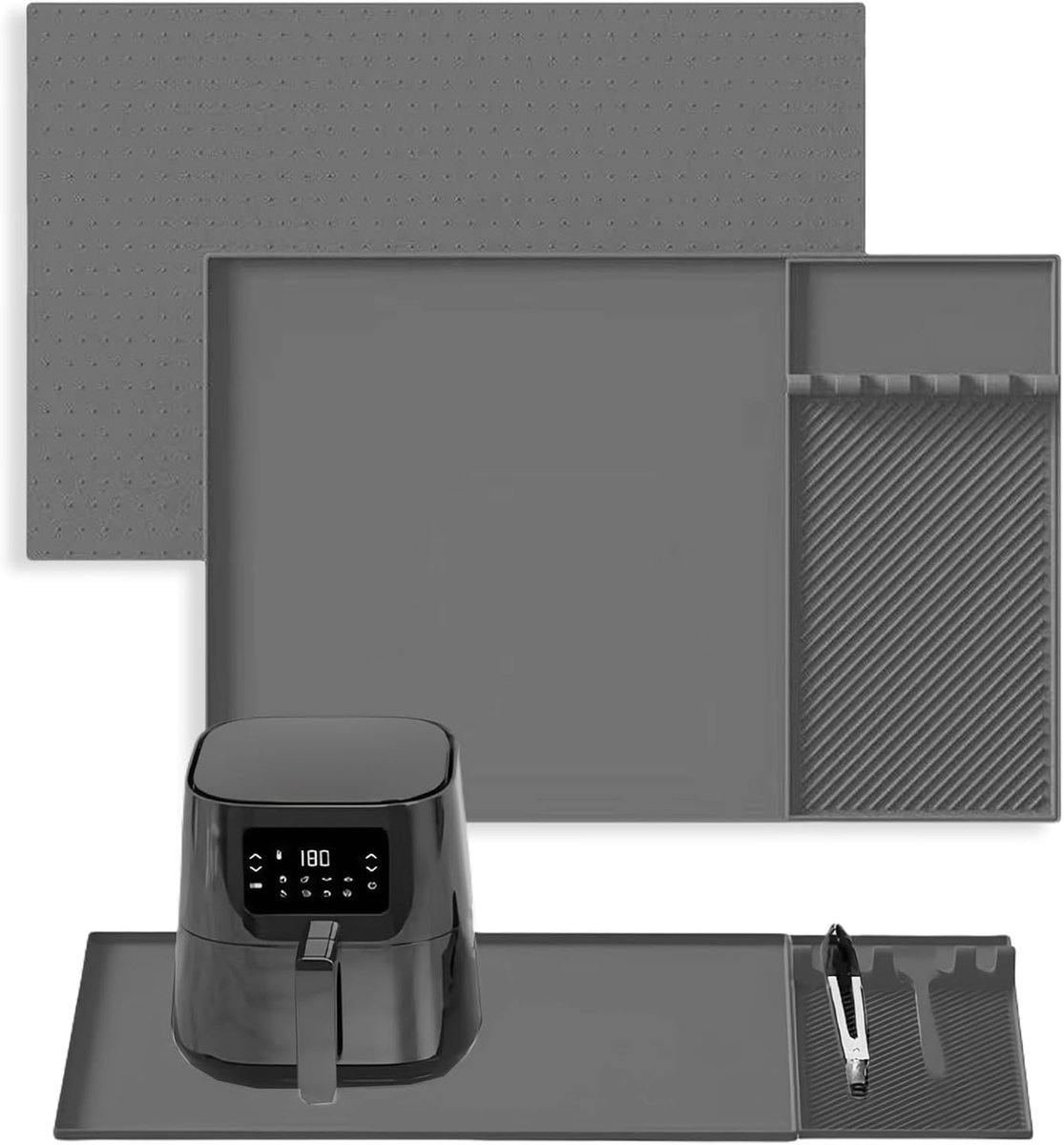 Hittebestendige matten voor heteluchtfriteuse, 2-in-1 multifunctionele mat om aanrecht te beschermen, keukenaccessoires voor magnetron, oven, koffiezetapparaat (grijs, 60 x 40 cm)