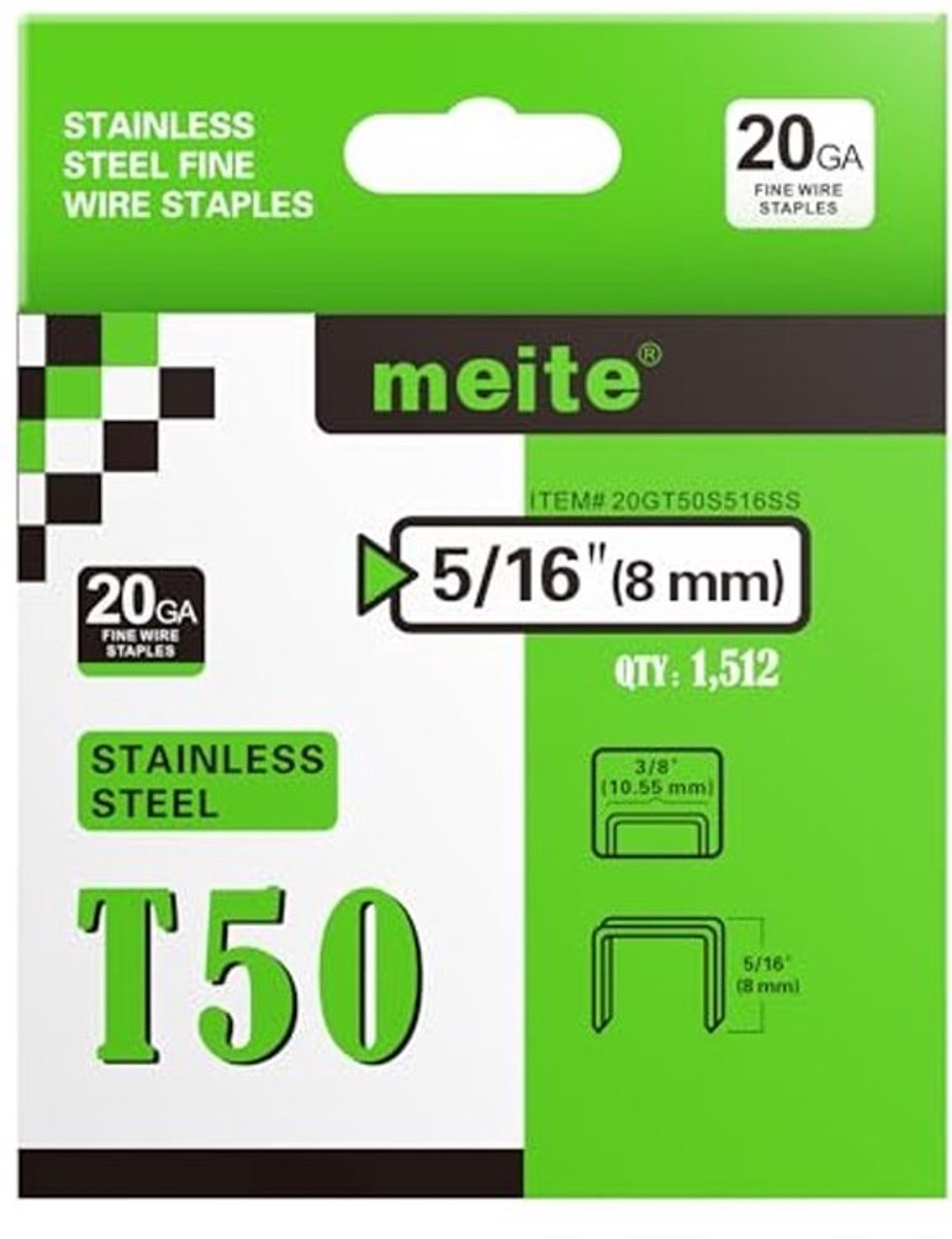 Roestvrijstalen T50 nietjes 11-8 mm en 140/8 mm - 1.512 stuks voor diverse toepassingen