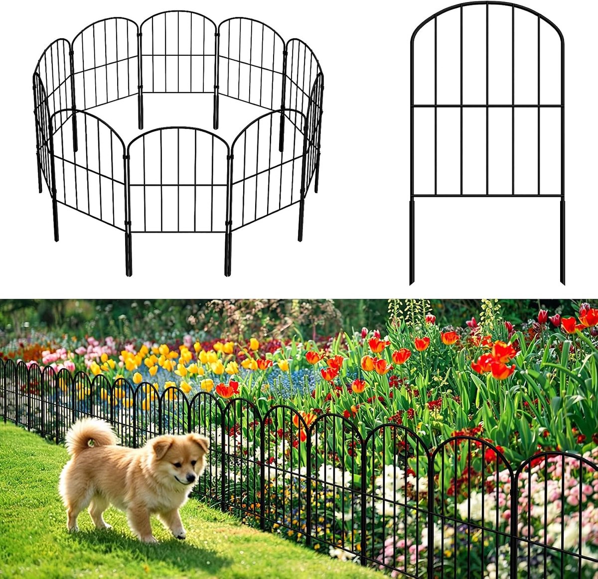 10 panelen decoratief tuinhek, metalen omheining zonder graven voor buiten, grenshek, hondenhek, drakenschuur
