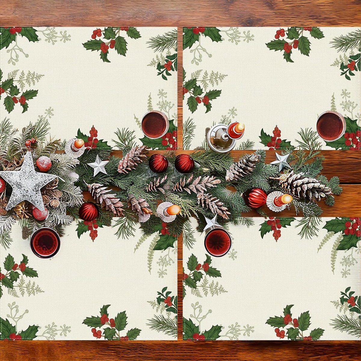 Placemats 30x45cm met kerstbesjes Leren kersttischsets van linnen Wasbare kerstplacemats Stof Kerstplacemats voor feesten, keukens en restaurants