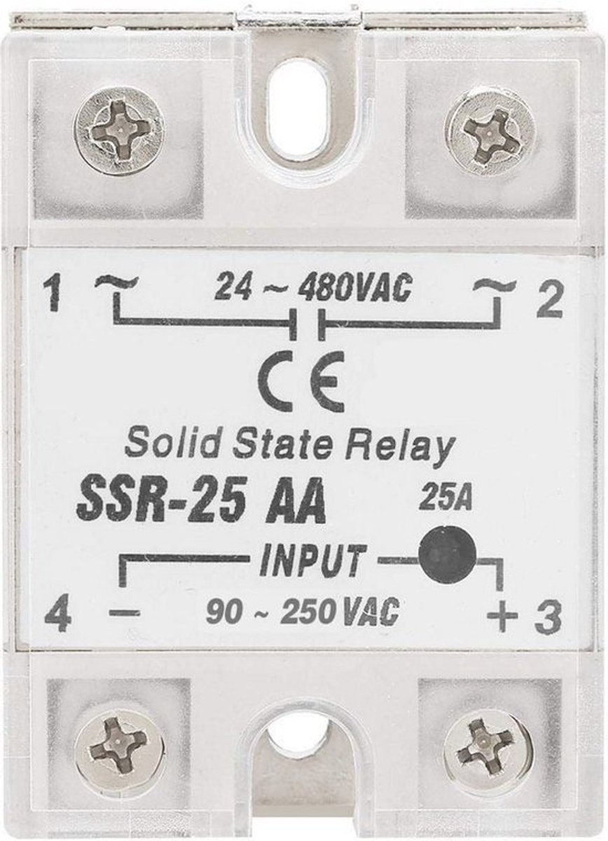 Halfgeleiderrelais 25A - SSR AC-AC-module voor 90-250V AC ingang en 24-480V AC uitgang