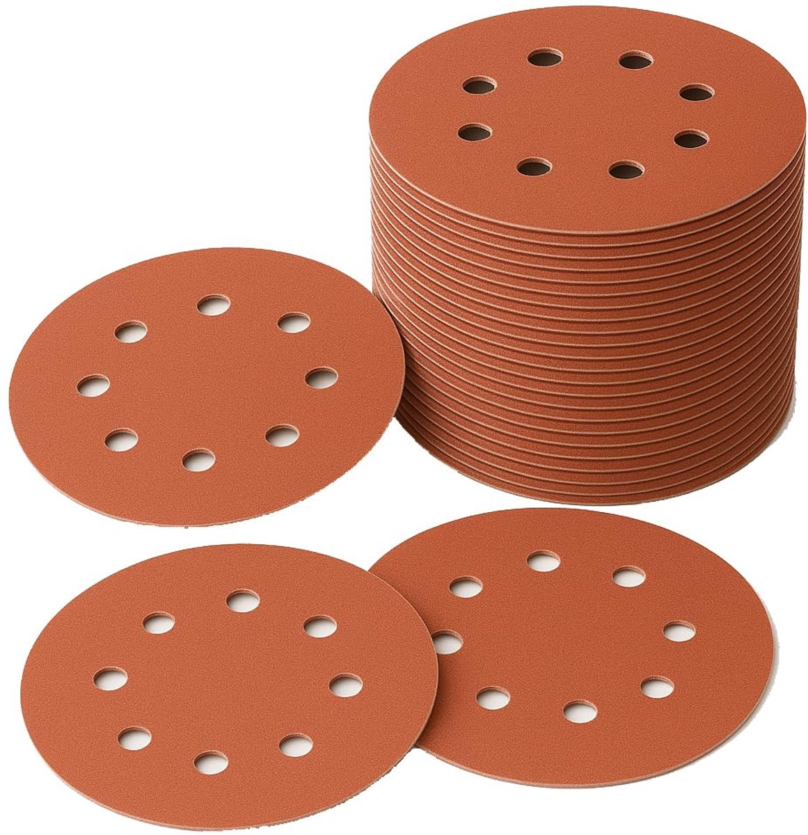 Korrelschuurbladen van 180, 50 stuks, 125 mm, 5 inch, 8 gaten, schuurschijven voor vlakschuurmachines en alle oscillerende gereedschappen (180 # x 50 stuks)