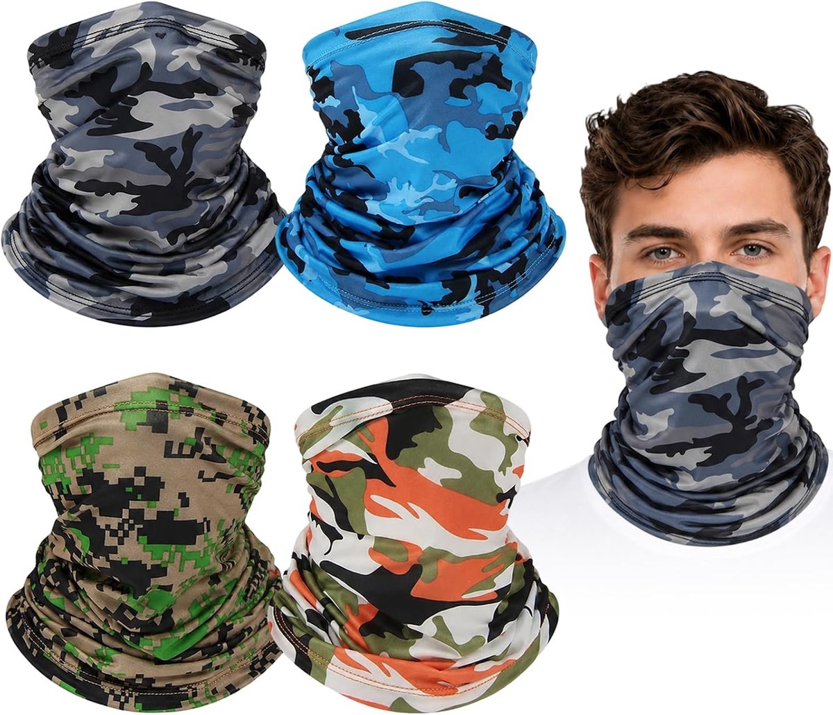 4 stuks multifunctionele doek, colsjaal, halsdoek, halsdoek, ademende bandana, masker voor outdoorbescherming, lussjaal voor heren en dames, nekwarmer, elastisch, sneldrogend