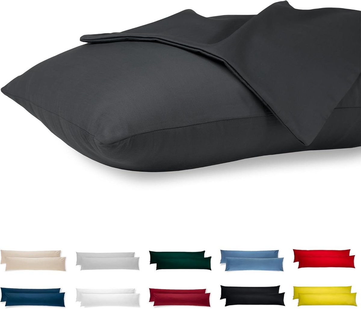 Kussensloop Set van 2-40x145 cm 100% Jersey Katoen 150 gsm Hoofdkussensloop - Met Ritssluiting - OEKO-TEX Hypoallergeen Ademend Machinewasbaar - Donkergrijs