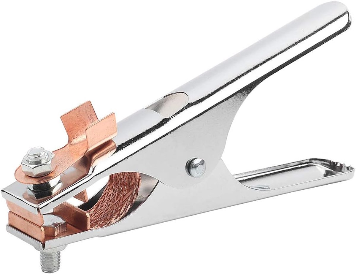 300A Messing Laselektrodehouder Aarding Kabelklem Klem Kaaktang Zwaar Uitgevoerd voor Lasmachine met Fixeerbare Schroeven (Zilver)