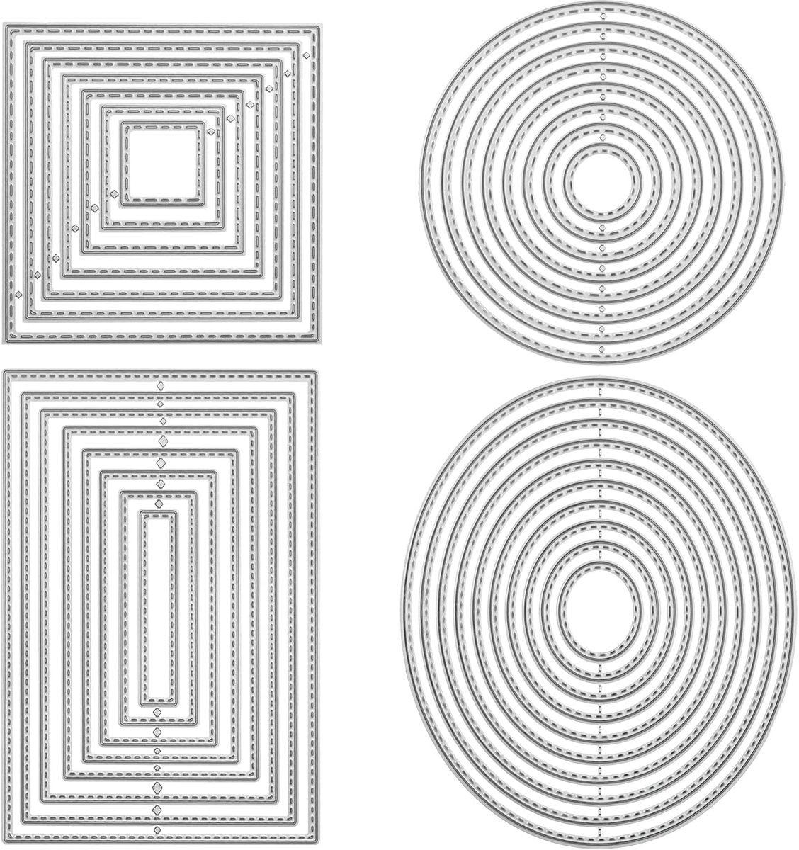 4 Stuks Geometrische Ponssjablonen Sjabloon Set Vierkante Vormen Rechthoekig Cirkel Frame Ovaal Vierkant Embossing Sjablonen Cutting Dies voor Scrapbooking Album Kaarten DIY