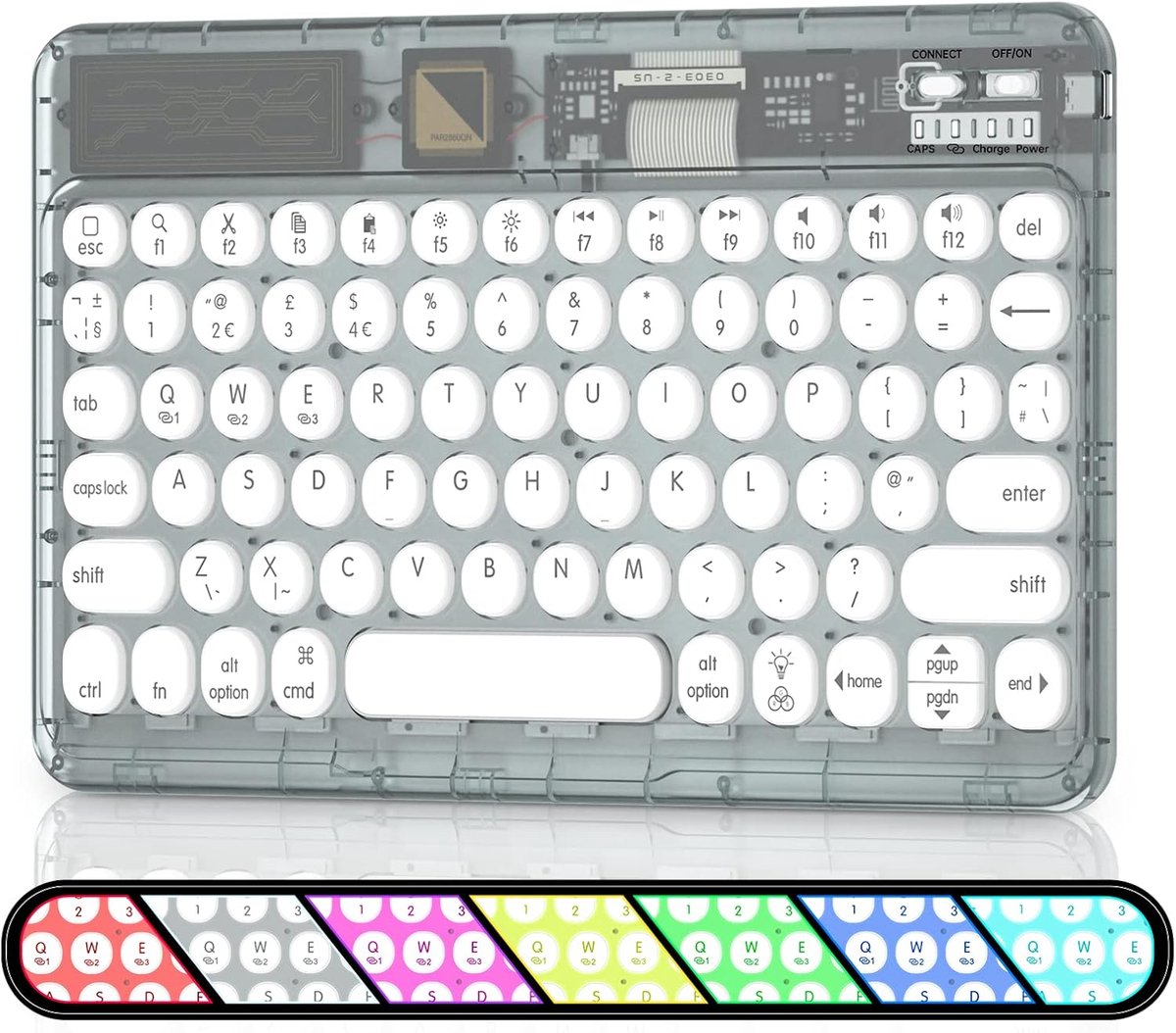 Toetsenbord Transparant Zwart, Multi-Device Draadloos Backlit Toetsenbord voor iPad, iPhone, Mac, Android, Windows, Tablets, Antislip Oplaadbaar Draagbaar Toetsenbord, QWERTY UK