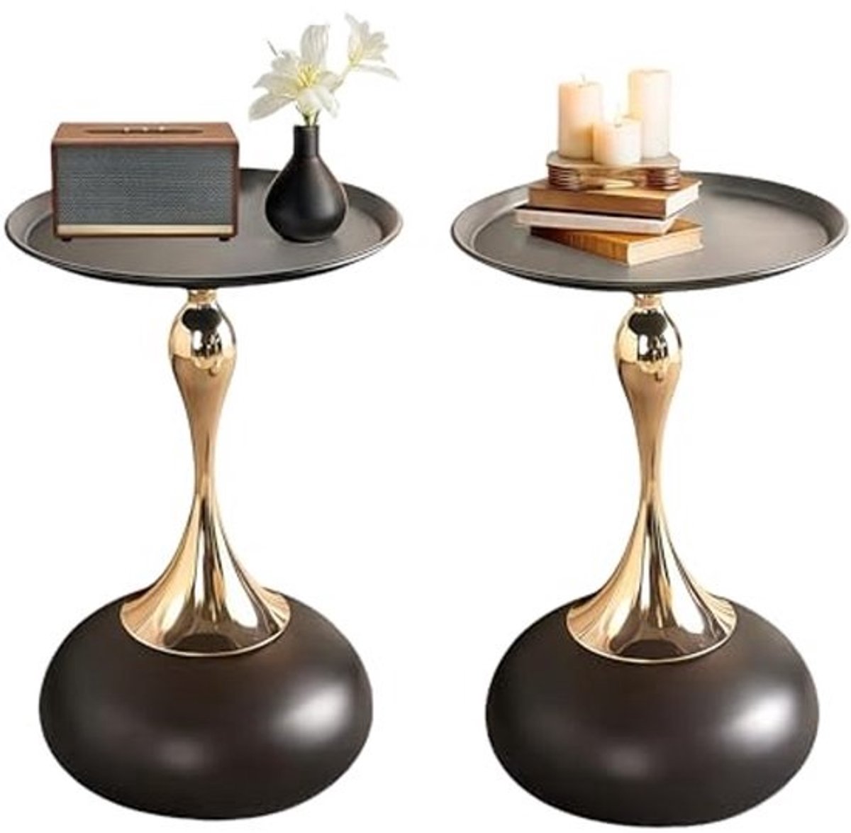 Ronde vintage salontafel in zwart en goud – multifunctionele bijzettafel voor woonkamer en slaapkamer
